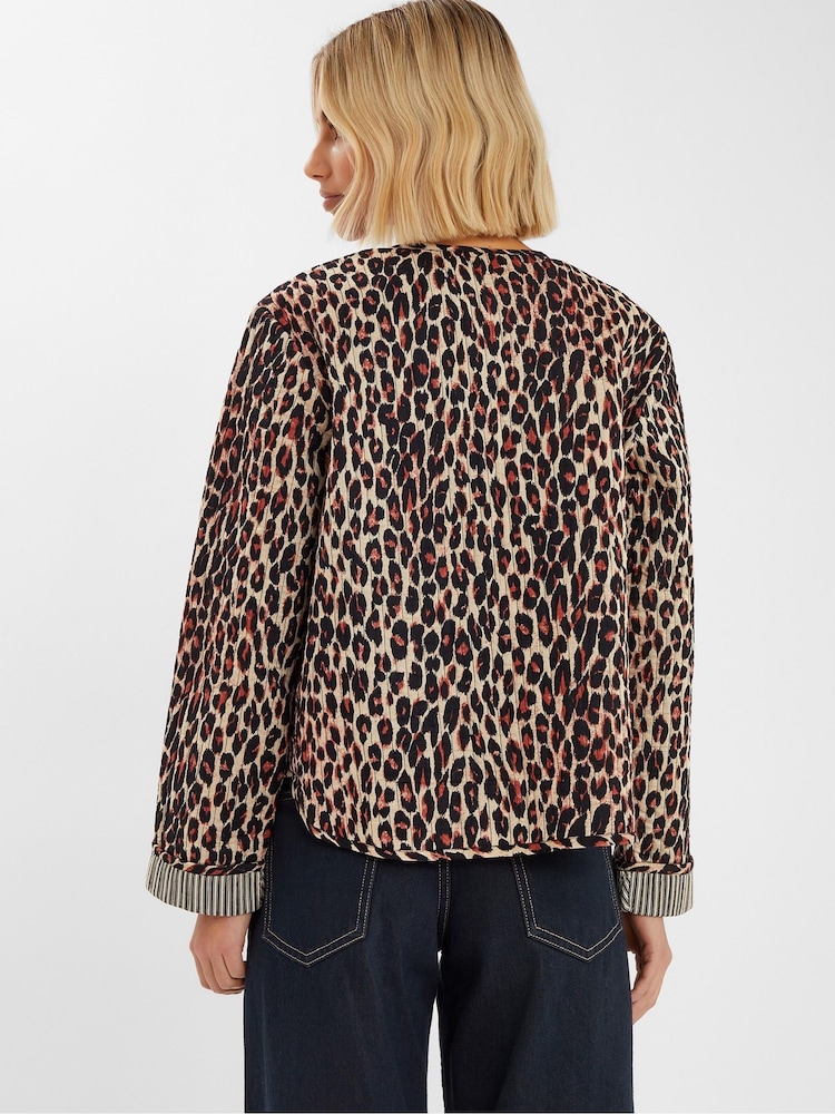 Accessorize Animal Leopard Print Tie Front Quilted Jacket - Image 2 of 4