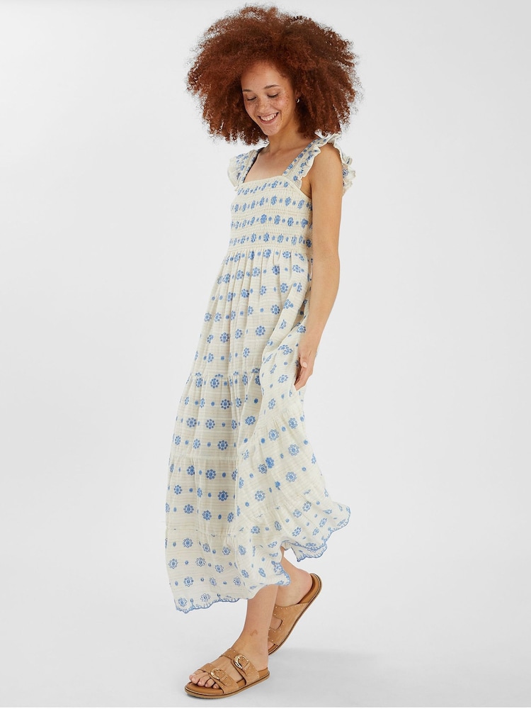 Accessorize White Broderie Smocked Metallic Maxi Dress - Image 1 of 4