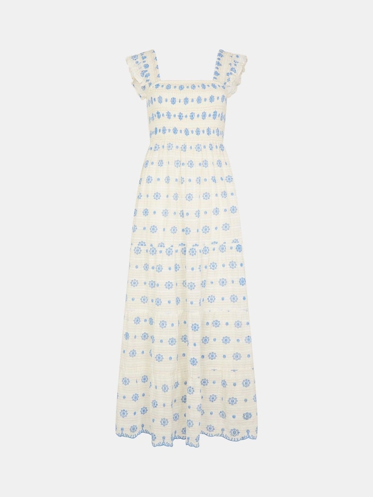 Accessorize White Broderie Smocked Metallic Maxi Dress - Image 4 of 4