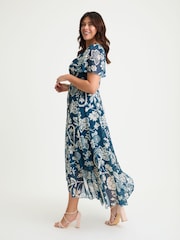 Scarlett & Jo Blue Tilly Print Angel Sleeve Sweetheart Dress - Image 5 of 5