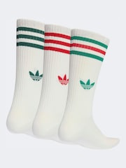 Alb/Verde - adidas originals 3 -Stripe High Crew Socks 3 Pack - Imaginea 2 din 4
