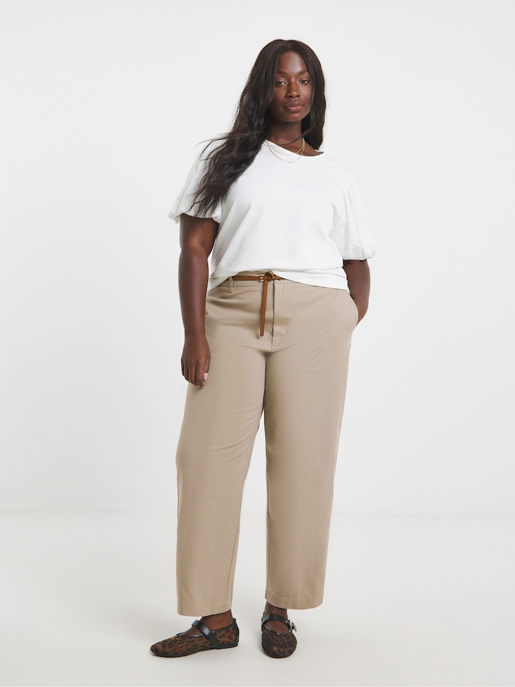 Simply Be Natural Barrel Leg Chino Trousers - Image 1 of 4 Simply Be Natural Barrel Leg Chino Trousers - Image 1 of 4