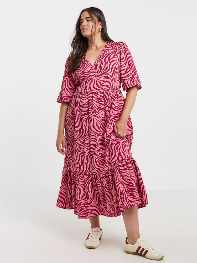Simply Be Pink Short Sleeve Wrap Midi Dress - Image 1 of 4 Simply Be Pink Short Sleeve Wrap Midi Dress - Image 1 of 4