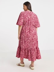 Simply Be Pink Short Sleeve Wrap Midi Dress - Image 2 of 4