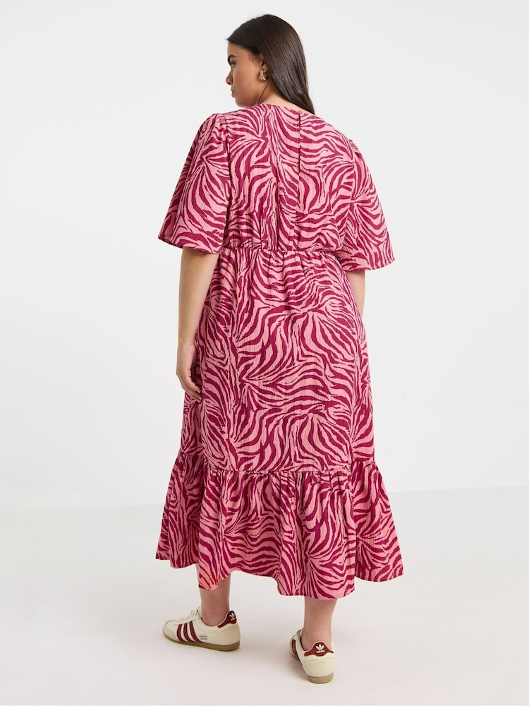 Simply Be Pink Short Sleeve Wrap Midi Dress - Image 2 of 4 Simply Be Pink Short Sleeve Wrap Midi Dress - Image 2 of 4