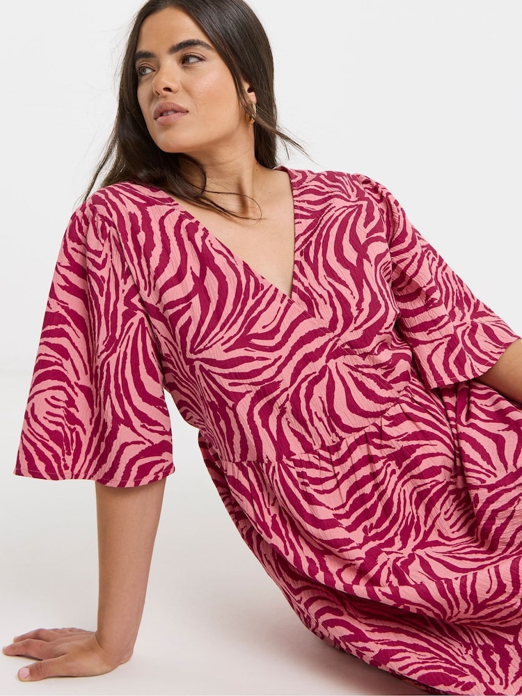Simply Be Pink Short Sleeve Wrap Midi Dress - Image 4 of 4 Simply Be Pink Short Sleeve Wrap Midi Dress - Image 4 of 4