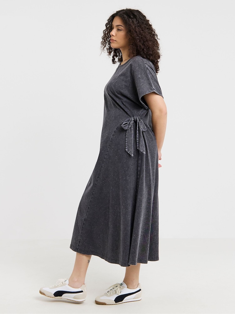 Simply Be Grey Acid Wash Tie Side Dress - Image 1 of 4 Simply Be Grey Acid Wash Tie Side Dress - Image 1 of 4