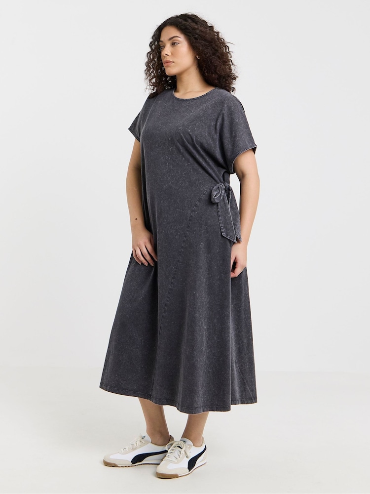 Simply Be Grey Acid Wash Tie Side Dress - Image 4 of 4 Simply Be Grey Acid Wash Tie Side Dress - Image 4 of 4