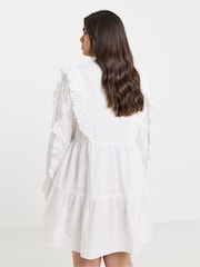 Simply Be White Ruffle Detail Cotton Broderie Shirt Dress - Image 3 of 5