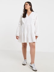 Simply Be White Ruffle Detail Cotton Broderie Shirt Dress - Image 5 of 5