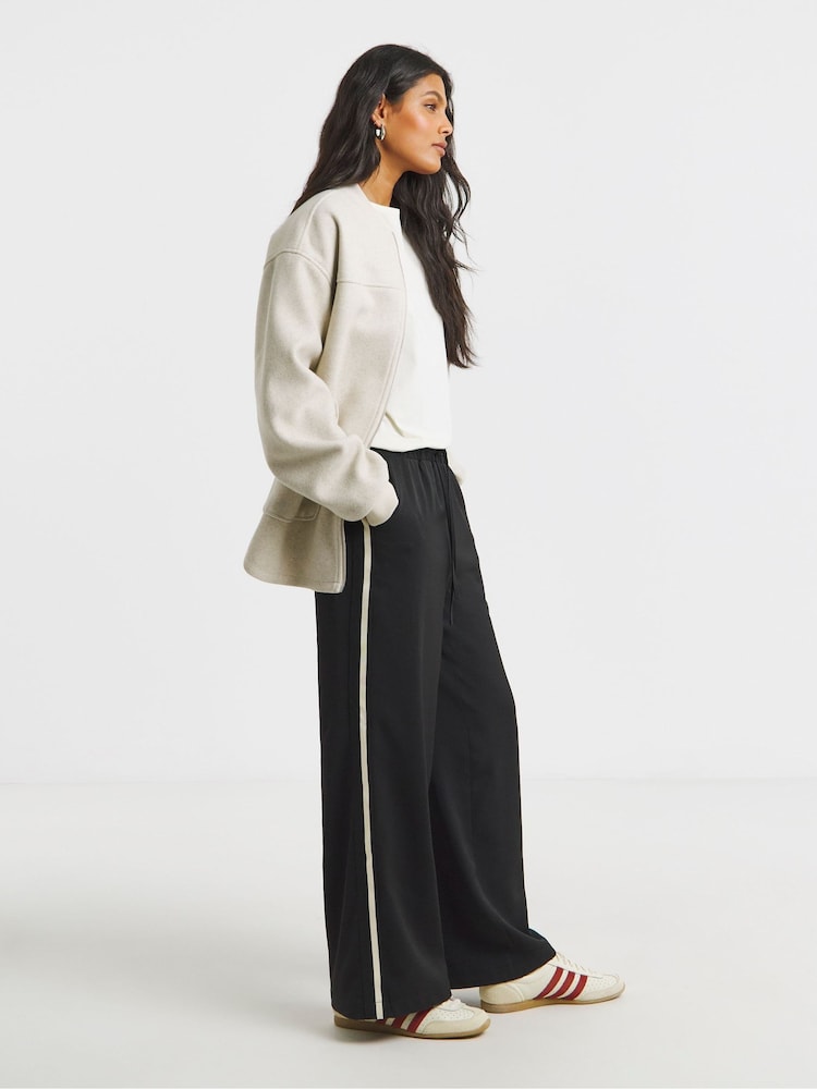 Simply Be Black Side Stripe Wide Leg Trousers - Image 1 of 4