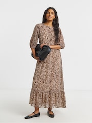 Simply Be Animal Short Sleeve Tiered Georgette Maxi Dress - Image 1 of 4