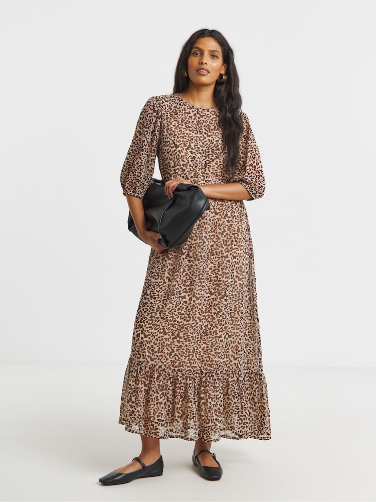 Simply Be Animal Short Sleeve Tiered Georgette Maxi Dress - Image 1 of 4