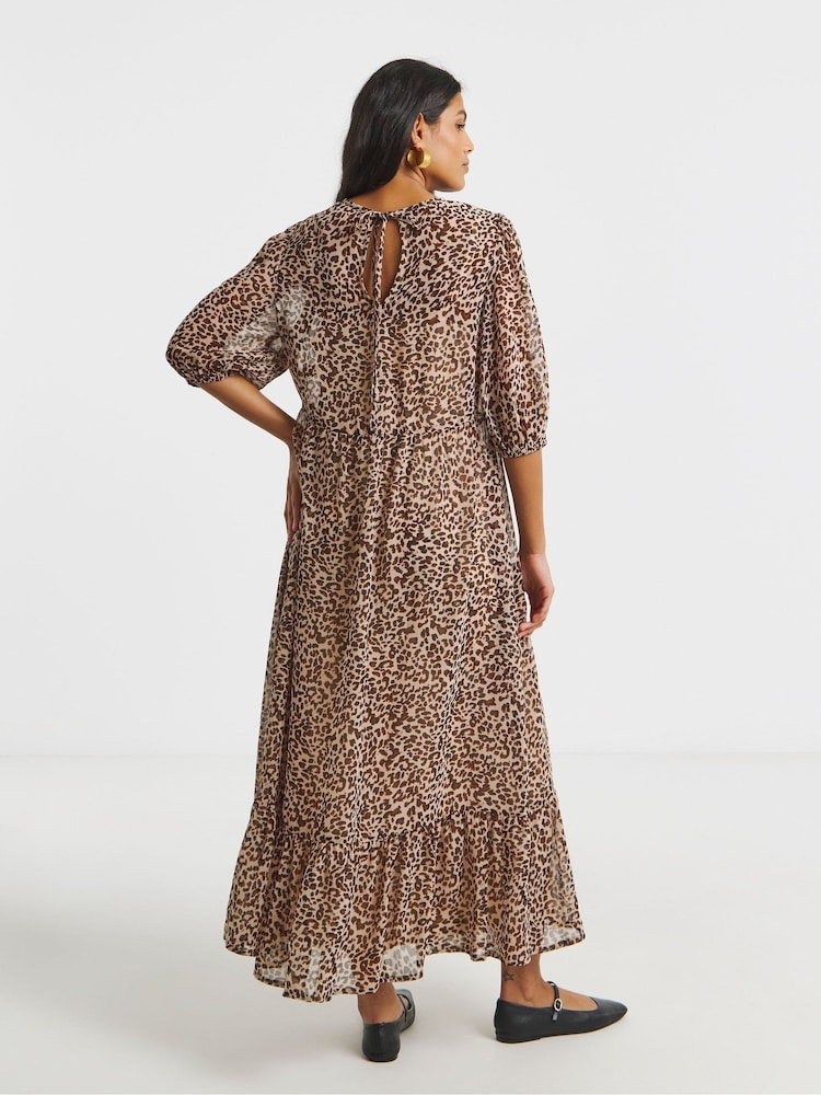 Simply Be Animal Short Sleeve Tiered Georgette Maxi Dress - Image 2 of 4