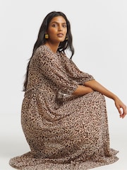 Simply Be Animal Short Sleeve Tiered Georgette Maxi Dress - Image 4 of 4