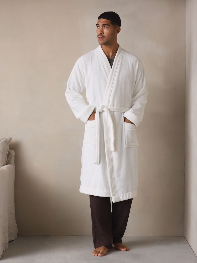 White Cotton Towelling Dressing Gown - Image 1 of 8 White Cotton Towelling Dressing Gown - Image 1 of 8
