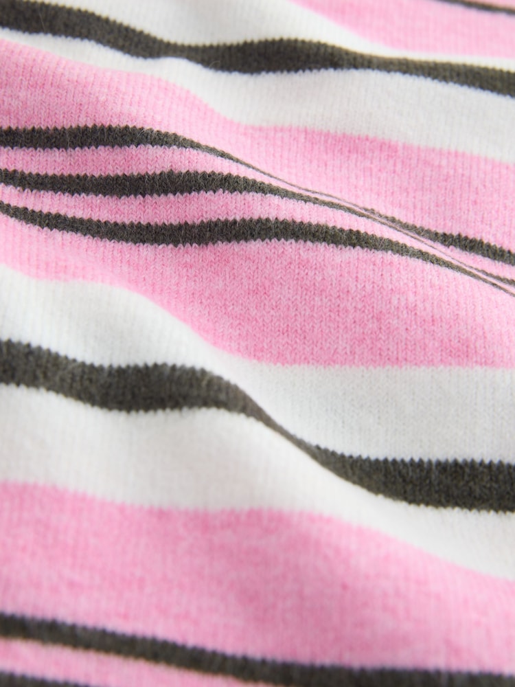 Pink Stripe Supersoft Knitted Long Sleeve Polo Top - Image 3 of 3 Pink Stripe Supersoft Knitted Long Sleeve Polo Top - Image 3 of 3