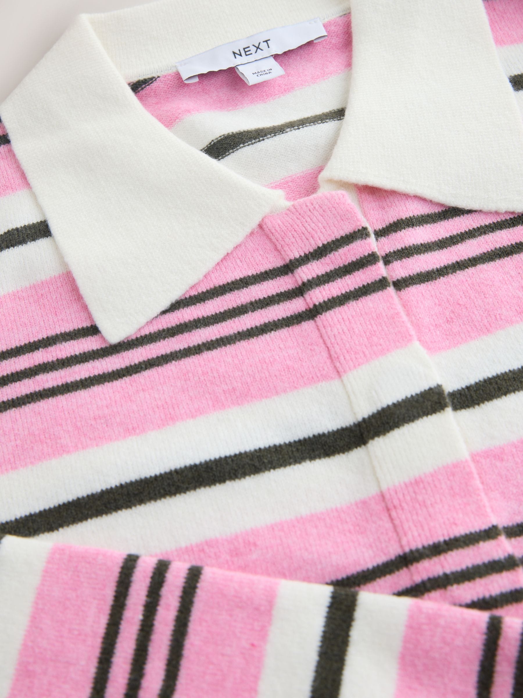 Buy Pink/Chocolate Brown Stripe Supersoft Knitted Long Sleeve Polo