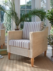 Laura Ashley Luxford Stripe Amethyst Bamburgh Indoor Rattan Lounge Chair - Image 1 of 2