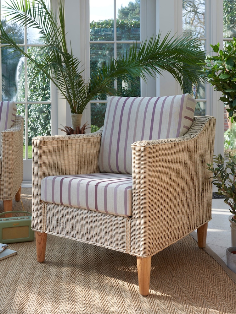 Laura Ashley Luxford Stripe Amethyst Bamburgh Indoor Rattan Lounge Chair - Image 1 of 2