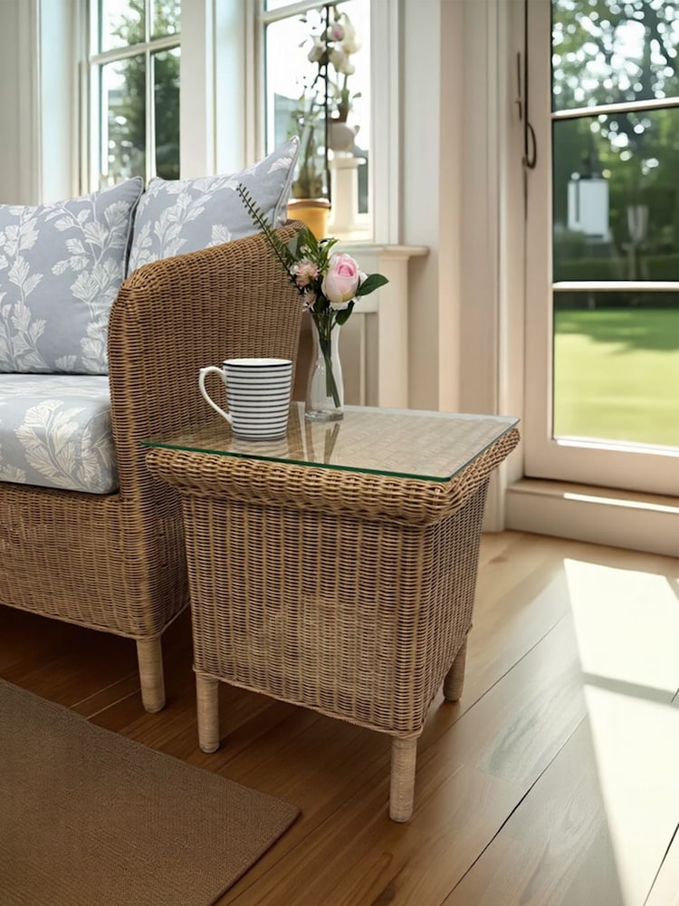 Laura Ashley Harvest Brown Rattan Side Table - Image 1 of 2