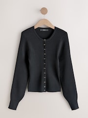 Black Ribbed Volume Sleeve Knitted Cardigan - Image 1 of 3