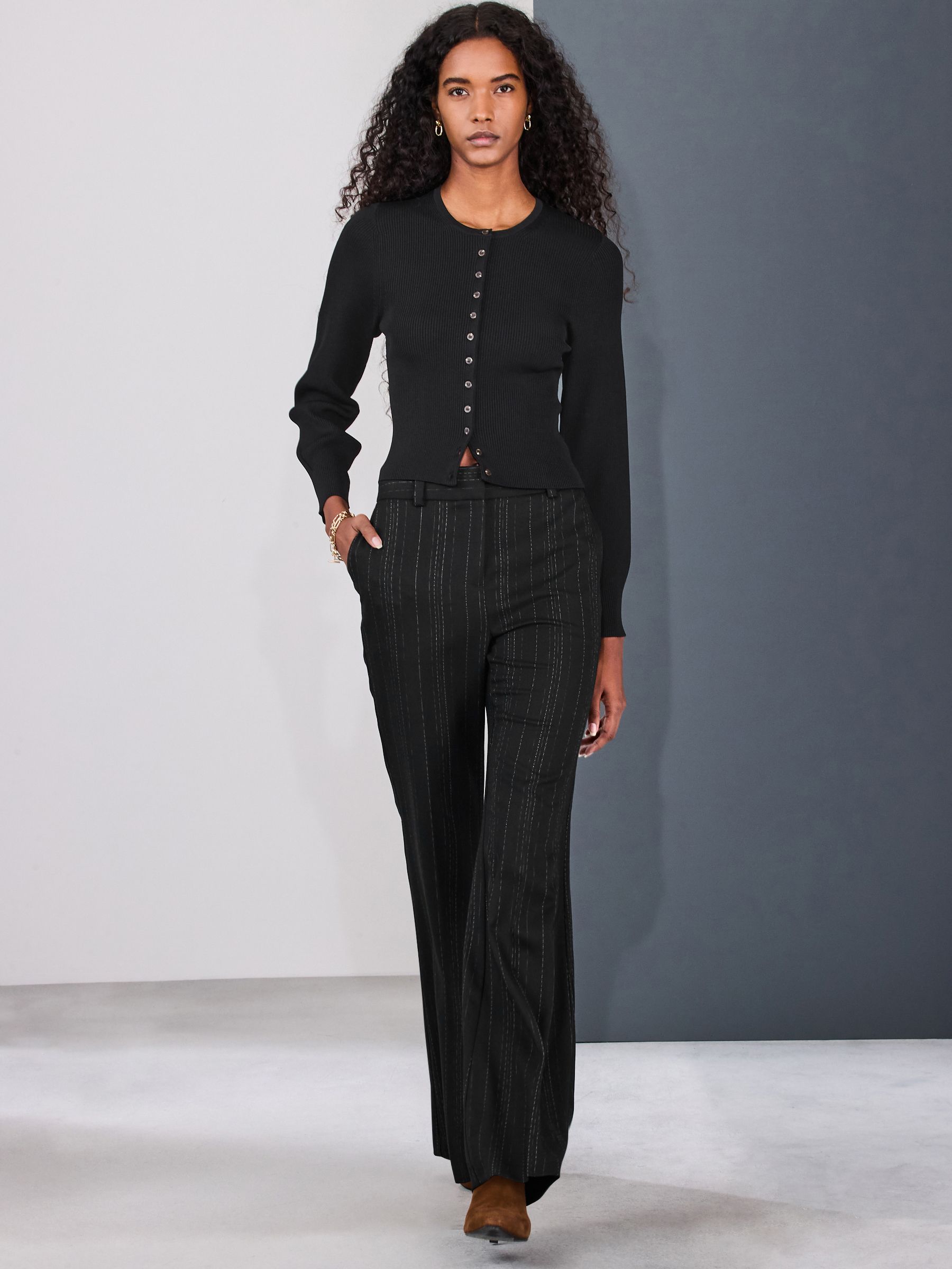 Buy Black Ribbed Volume Sleeve Knitted Cardigan from the Next UK