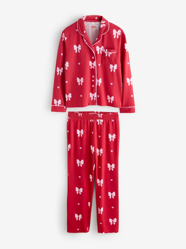 Society 8 Red Matching Family Pretty Bow Print Pyjamas Set - Image 1 of 5 Society 8 Red Matching Family Pretty Bow Print Pyjamas Set - Image 1 of 5