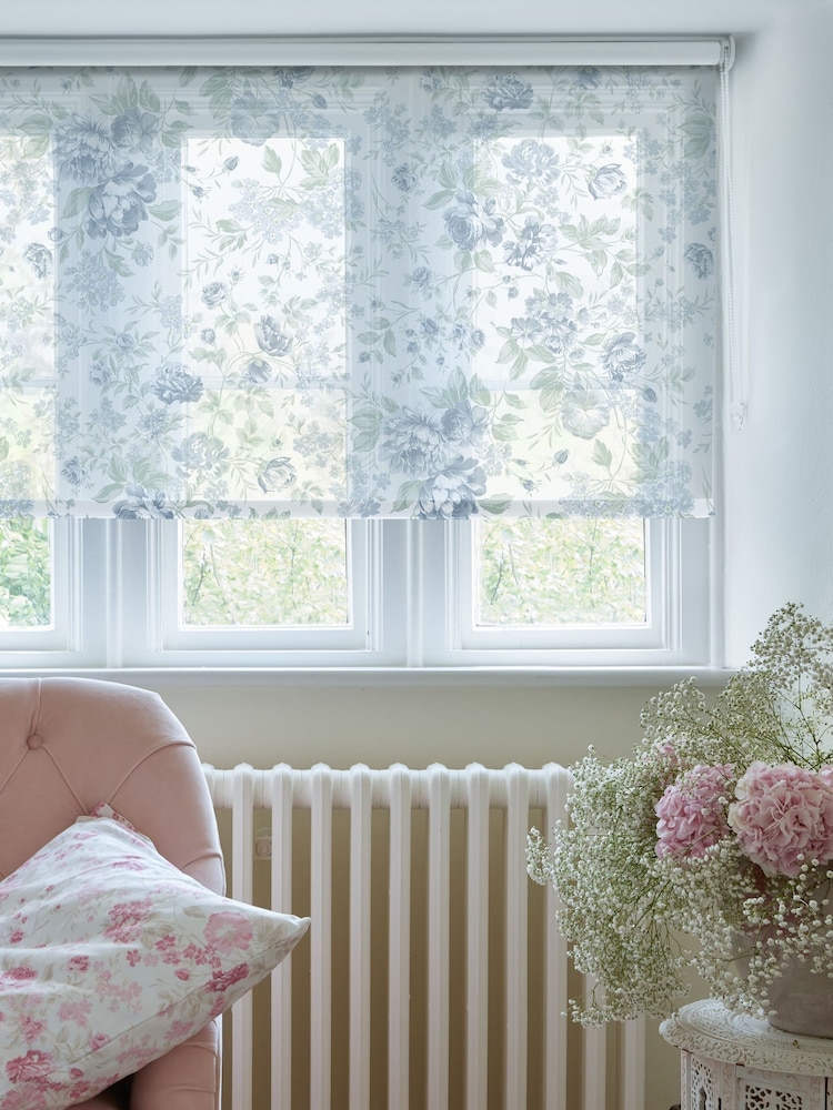 Shabby Chic by Rachel Ashwell® Blue Romantic Rose Sheer Made to Measure Roller Blind - Image 2 of 6