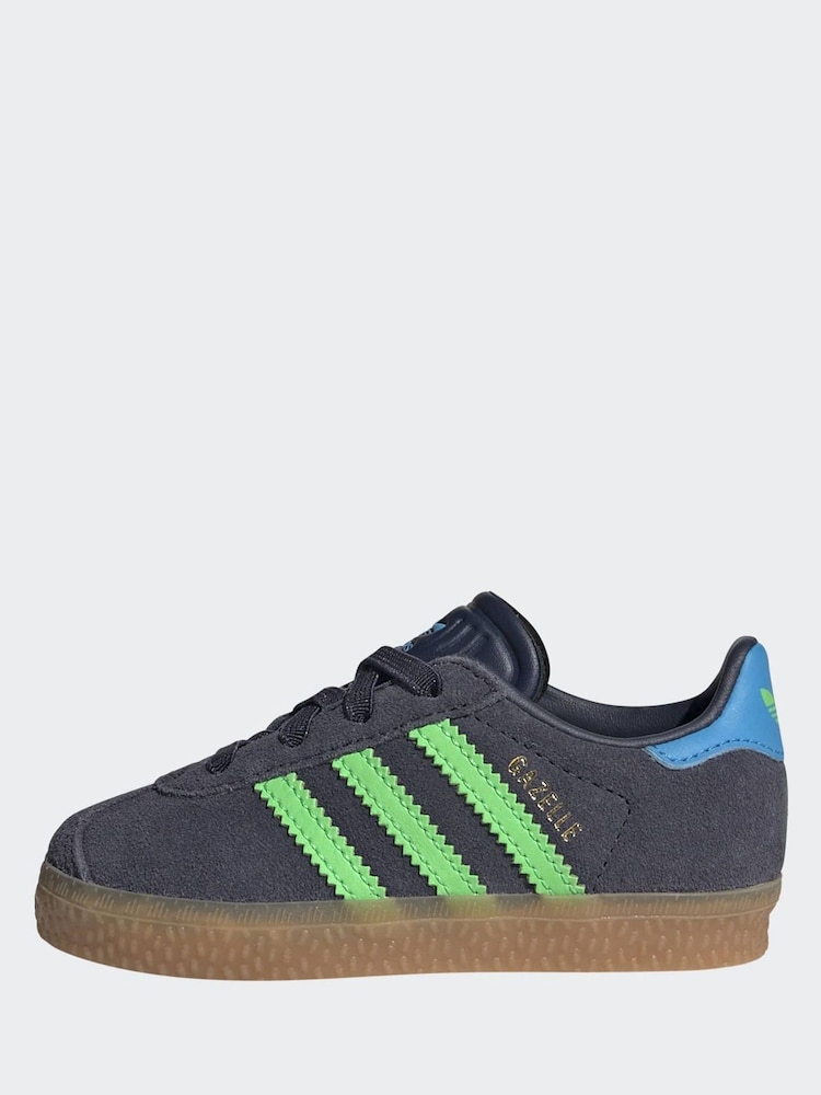 adidas Originals Navy Blue Gazelle Comfort Closure Elastic Laces Infant Trainers - Image 2 of 11 adidas Originals Navy Blue Gazelle Comfort Closure Elastic Laces Infant Trainers - Image 2 of 11