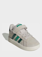 adidas Grey/Green Grand Court 2.0 Elastic Lace Infant Trainers - Image 3 of 9