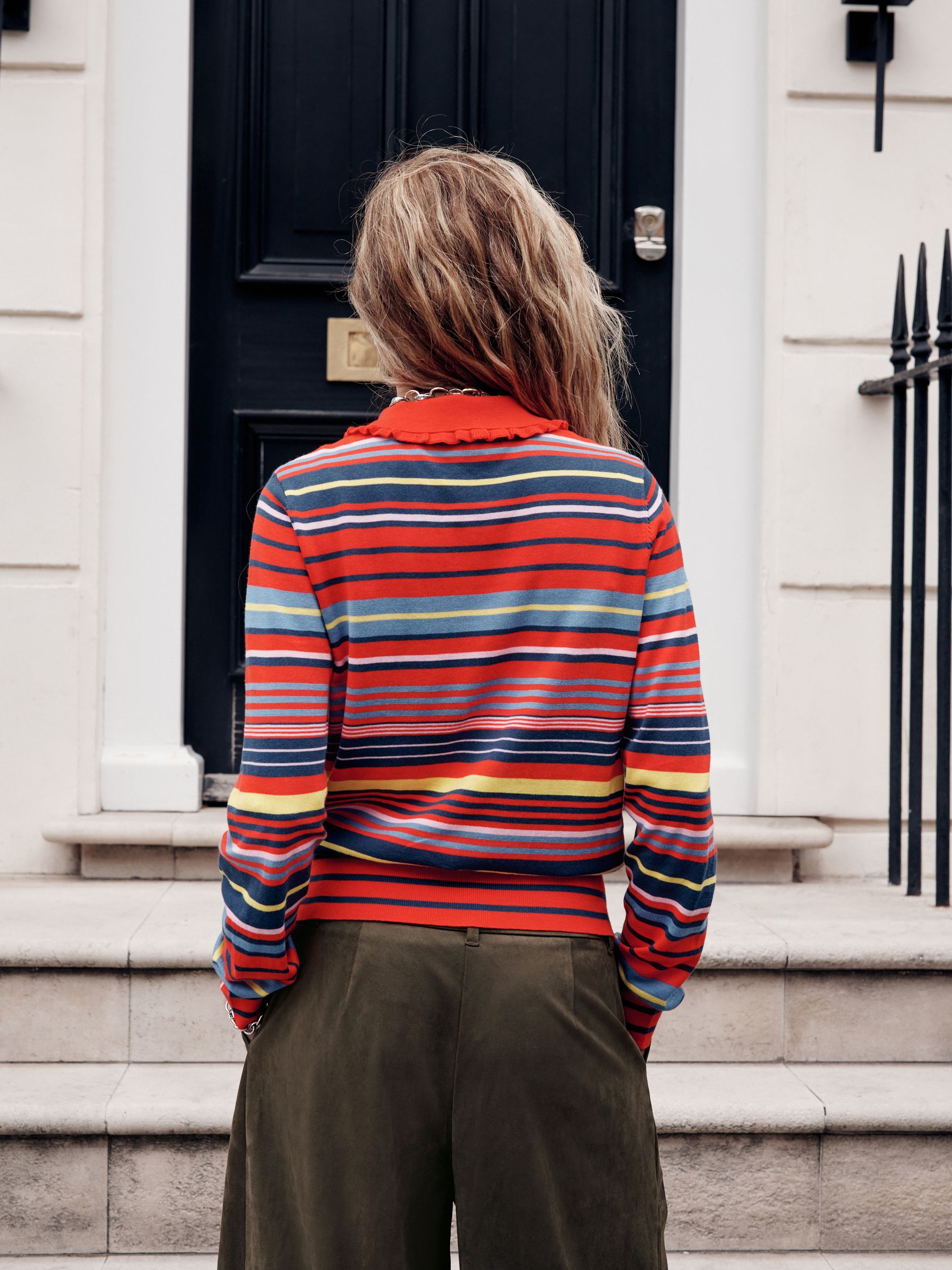 Buy Red Multi Stripe Soft Touch Cotton Rich Frill Polo Top from