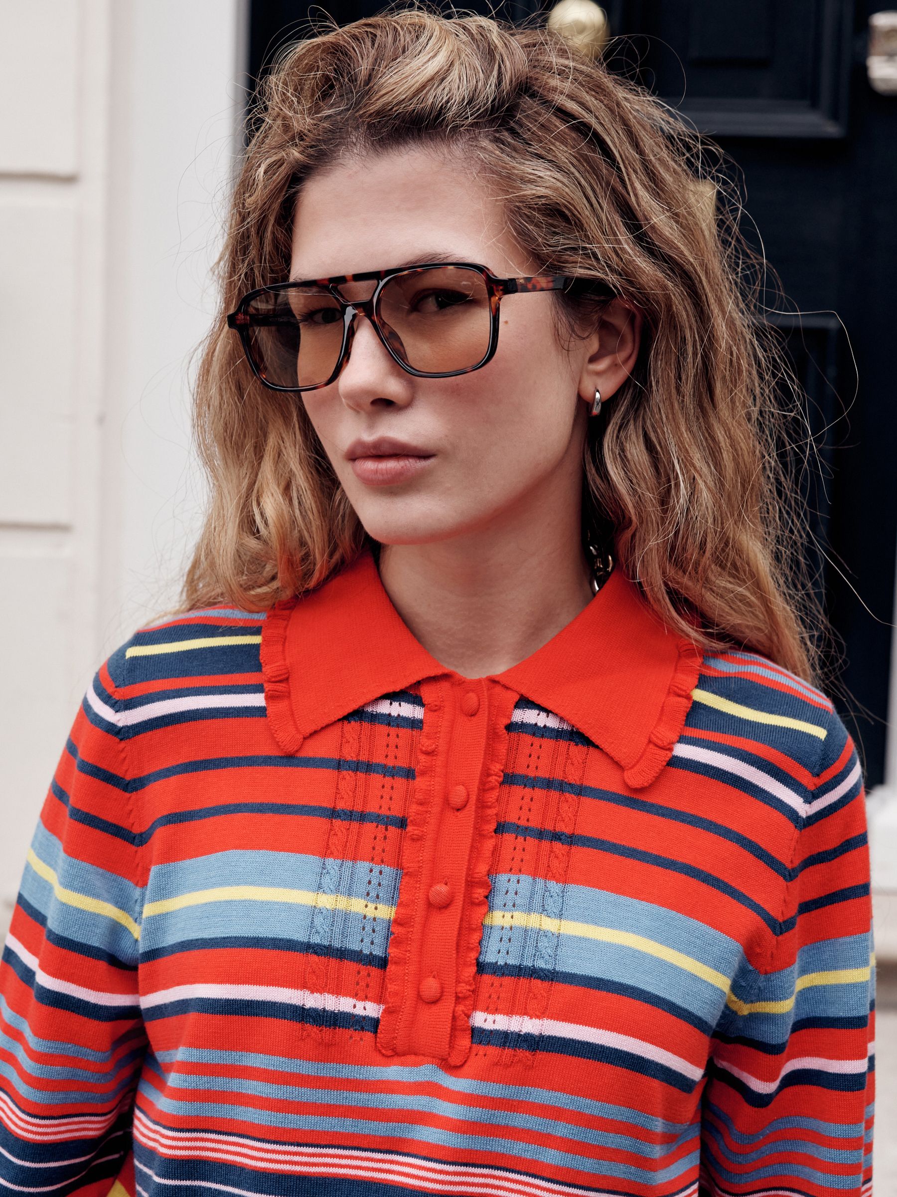 Buy Red Multi Stripe Soft Touch Cotton Rich Frill Polo Top from