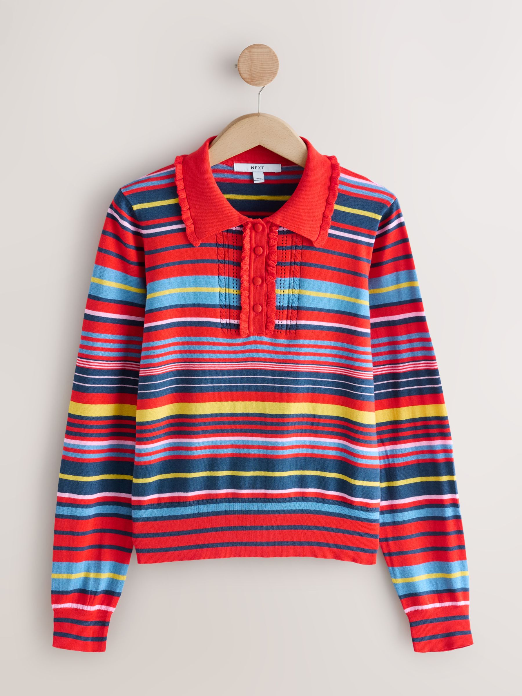 Buy Red Multi Stripe Soft Touch Cotton Rich Frill Polo Top from