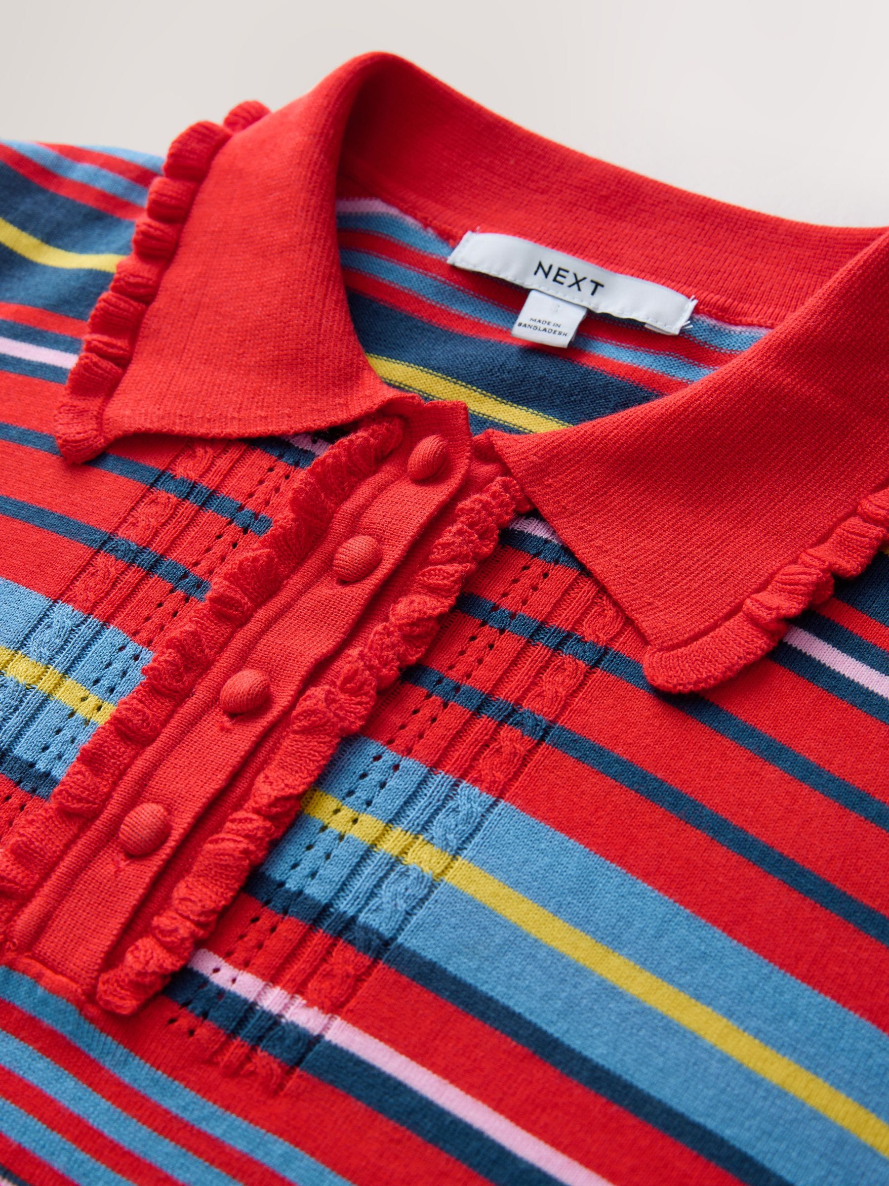 Buy Red Multi Stripe Soft Touch Cotton Rich Frill Polo Top from