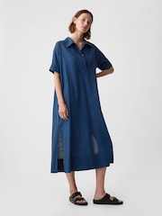 Gap Blue Linen-Cotton Short Sleeve Maxi Dress - Image 3 of 5