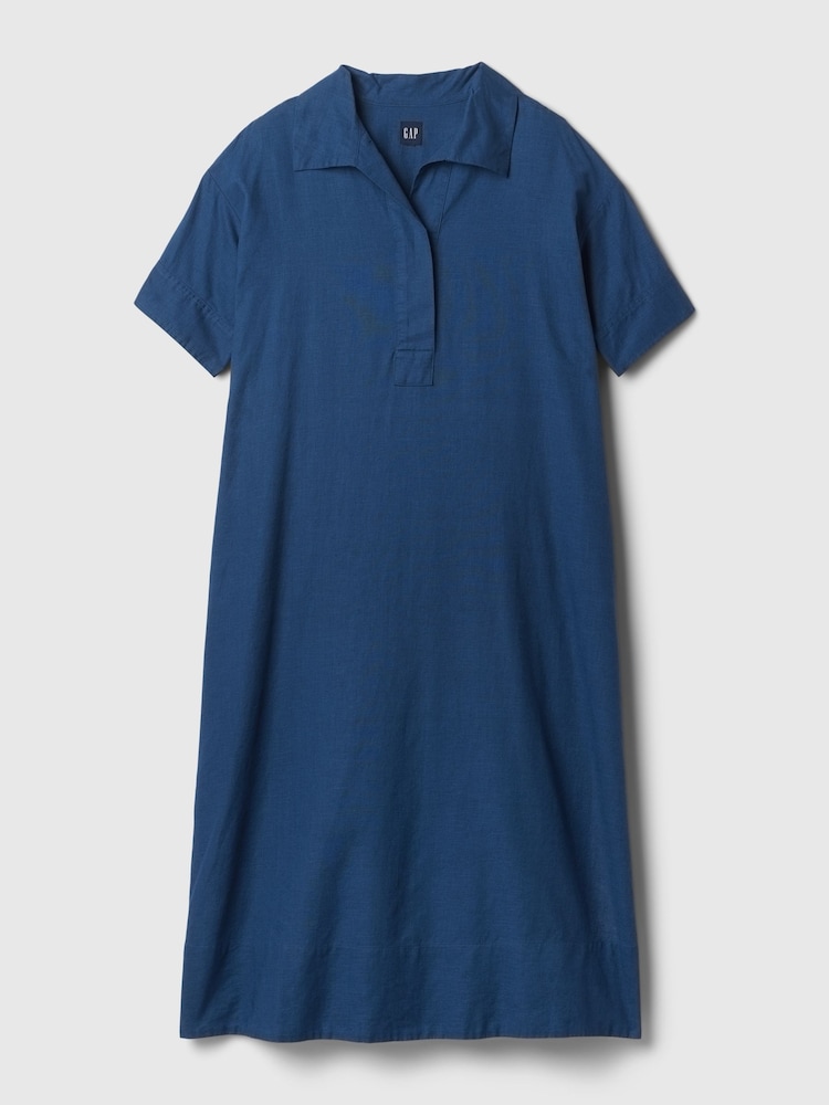 Gap Blue Linen-Cotton Short Sleeve Maxi Dress - Image 5 of 5