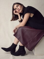 Black Nubuck Leather N. Premium Chisel Toe Flat Ankle Boots - Image 1 of 4