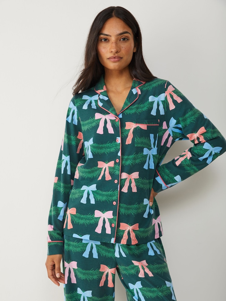 Society 8 Green Matching Family Wreath Print Pyjama Set - Image 1 of 4 Society 8 Green Matching Family Wreath Print Pyjama Set - Image 1 of 4
