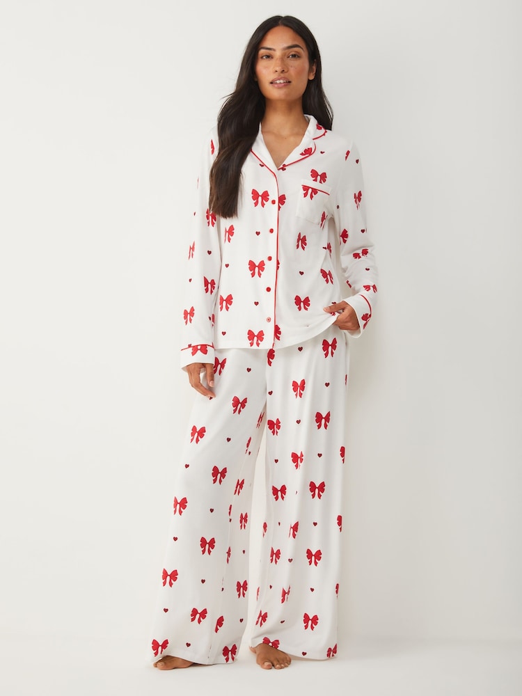 Society 8 Cream Matching Family Pretty Bow Print Pyjama Set - Image 1 of 4 Society 8 Cream Matching Family Pretty Bow Print Pyjama Set - Image 1 of 4