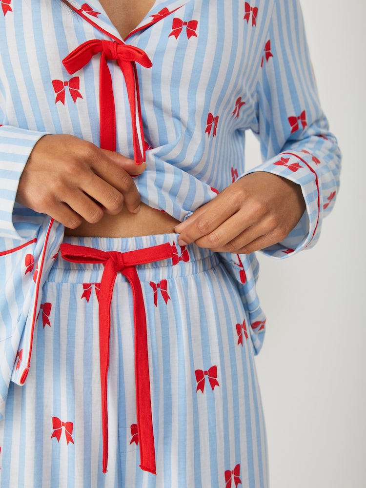 Society 8 Blue Stripe Bow Pyjama set - Image 4 of 4 Society 8 Blue Stripe Bow Pyjama set - Image 4 of 4