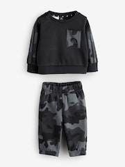 adidas Black Ground Essentials Camo Fleece Infant Kids Sweatshirt & Joggers Set - Image 1 of 1