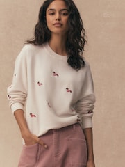 Ecru Sausage Dog Embroidery Supersoft Crew Neck Long Sleeve Jumper - Image 1 of 4