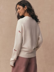 Ecru Sausage Dog Embroidery Supersoft Crew Neck Long Sleeve Jumper - Image 3 of 4