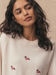 Ecru Sausage Dog Embroidery Supersoft Crew Neck Long Sleeve Jumper - Image 4 of 4