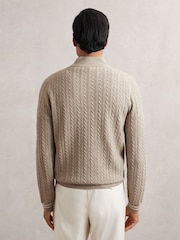 Reiss Oatmeal Brown Tuscano Half-Zip Cable Knit Jumper With Wool - Image 5 of 6