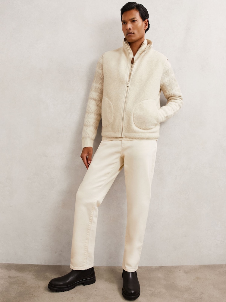 Reiss Ecru Capriano Fleece Zip-Through Gilet - Image 1 of 7 Reiss Ecru Capriano Fleece Zip-Through Gilet - Image 1 of 7