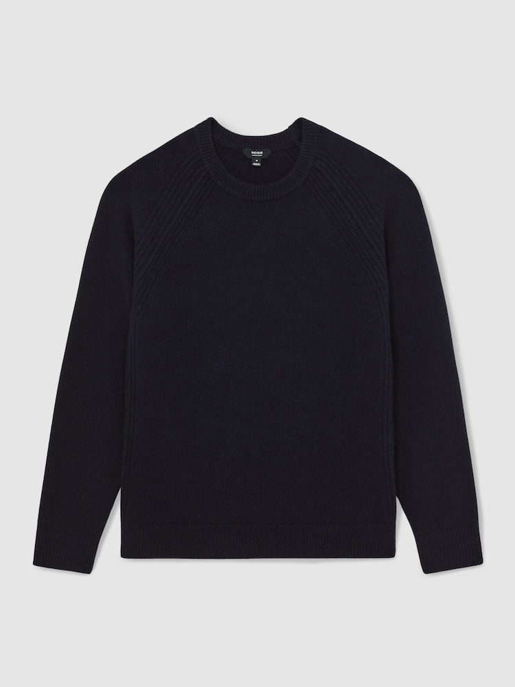 Reiss Navy Foulton Wool Cashmere Reverse-Seam Jumper - Image 2 of 6 Reiss Navy Foulton Wool Cashmere Reverse-Seam Jumper - Image 2 of 6