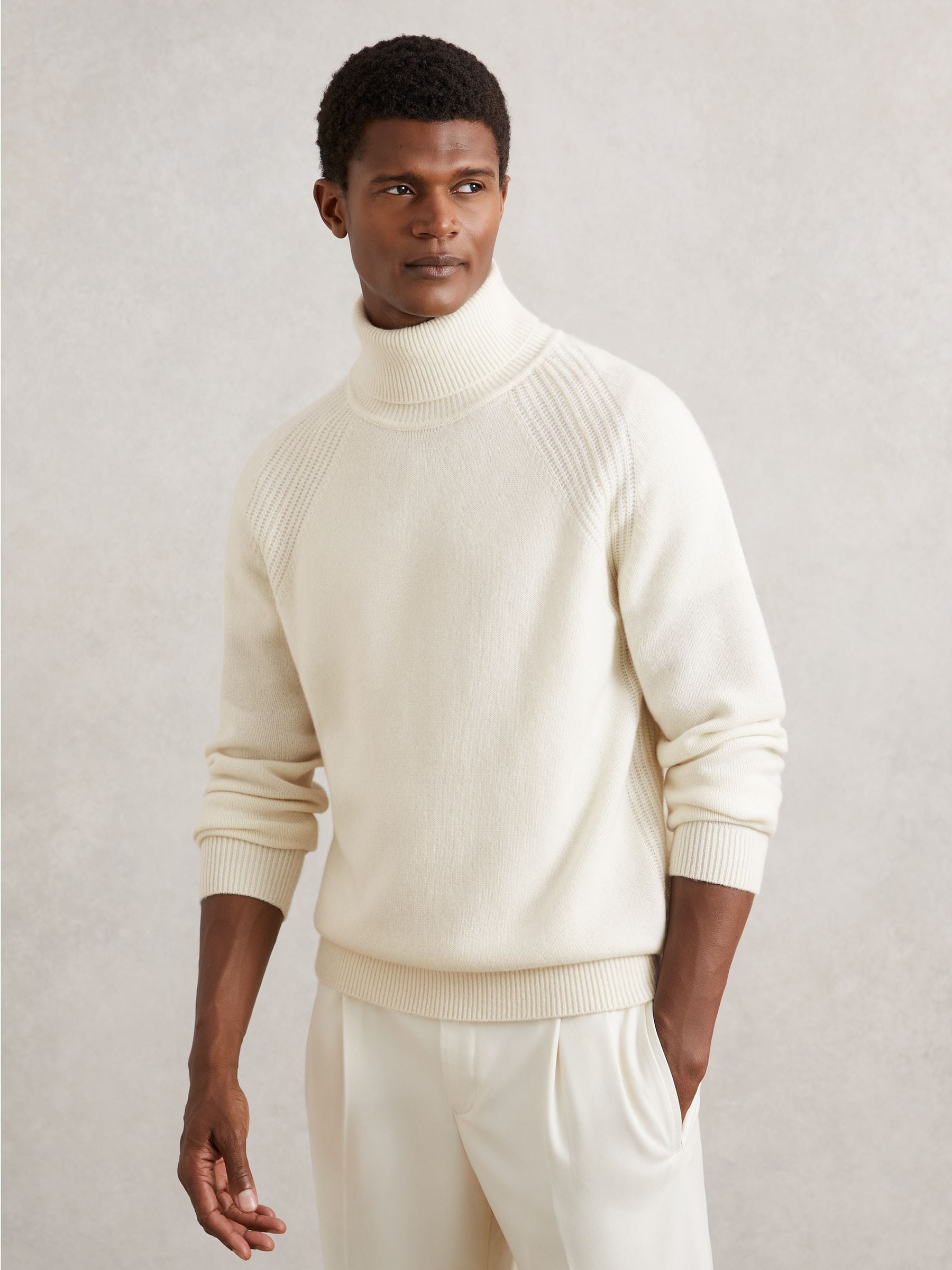 Buy Reiss Off White Gosforth Wool-Cashmere Roll-Neck Jumper from