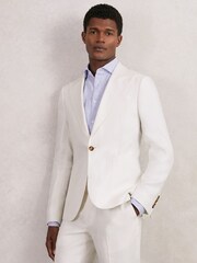Reiss White Hamlet Slim Fit Lyocell Linen Single Breasted Suit Blazer - Image 1 of 8